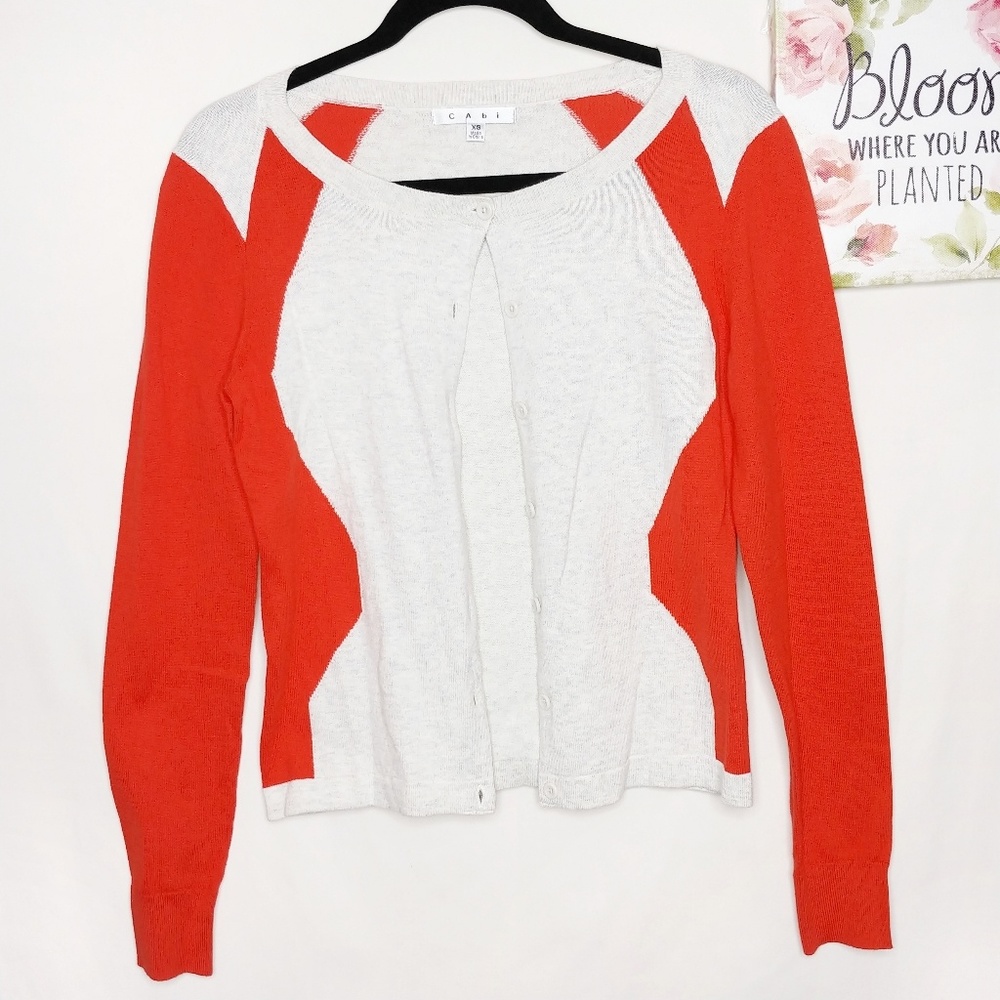 Cabi hourglass coral and oatmeal cardigan size xs